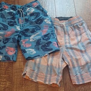 Dinosaur and Plaid Set Of 2 Swim Trunks Boy Sz 6/7